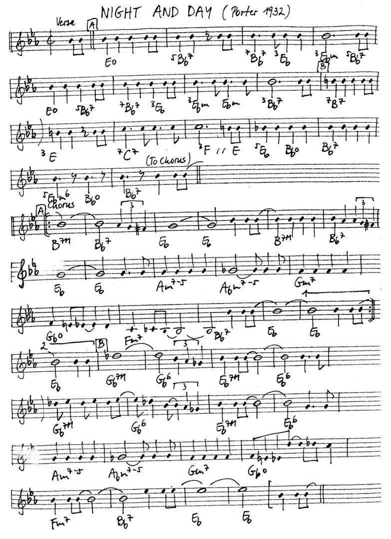 night and day free jazz leadsheet - Courtesy of the Jungle Jazz Band